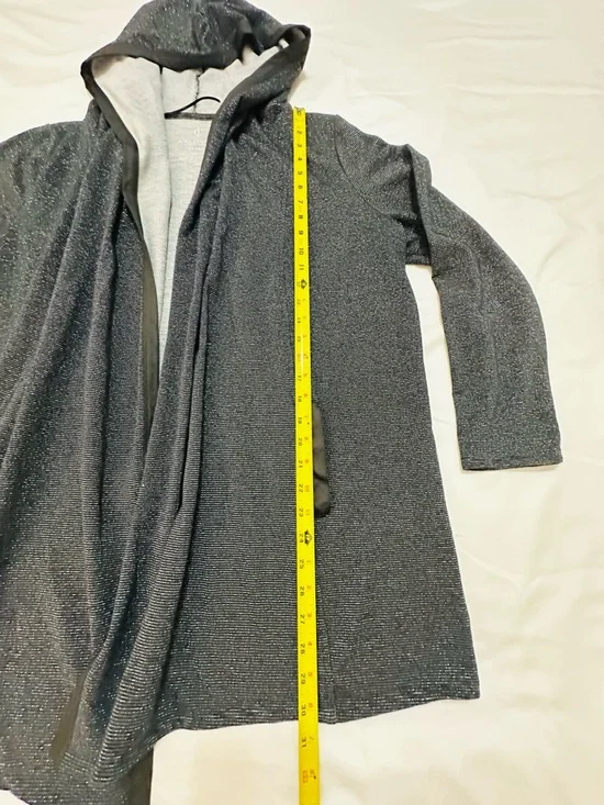 JUICY COUTURE BLACK METALLIC HOODED DRAPE OPEN FRONT CARDIGAN ATHLEISURE XL - Picture 4 of 9